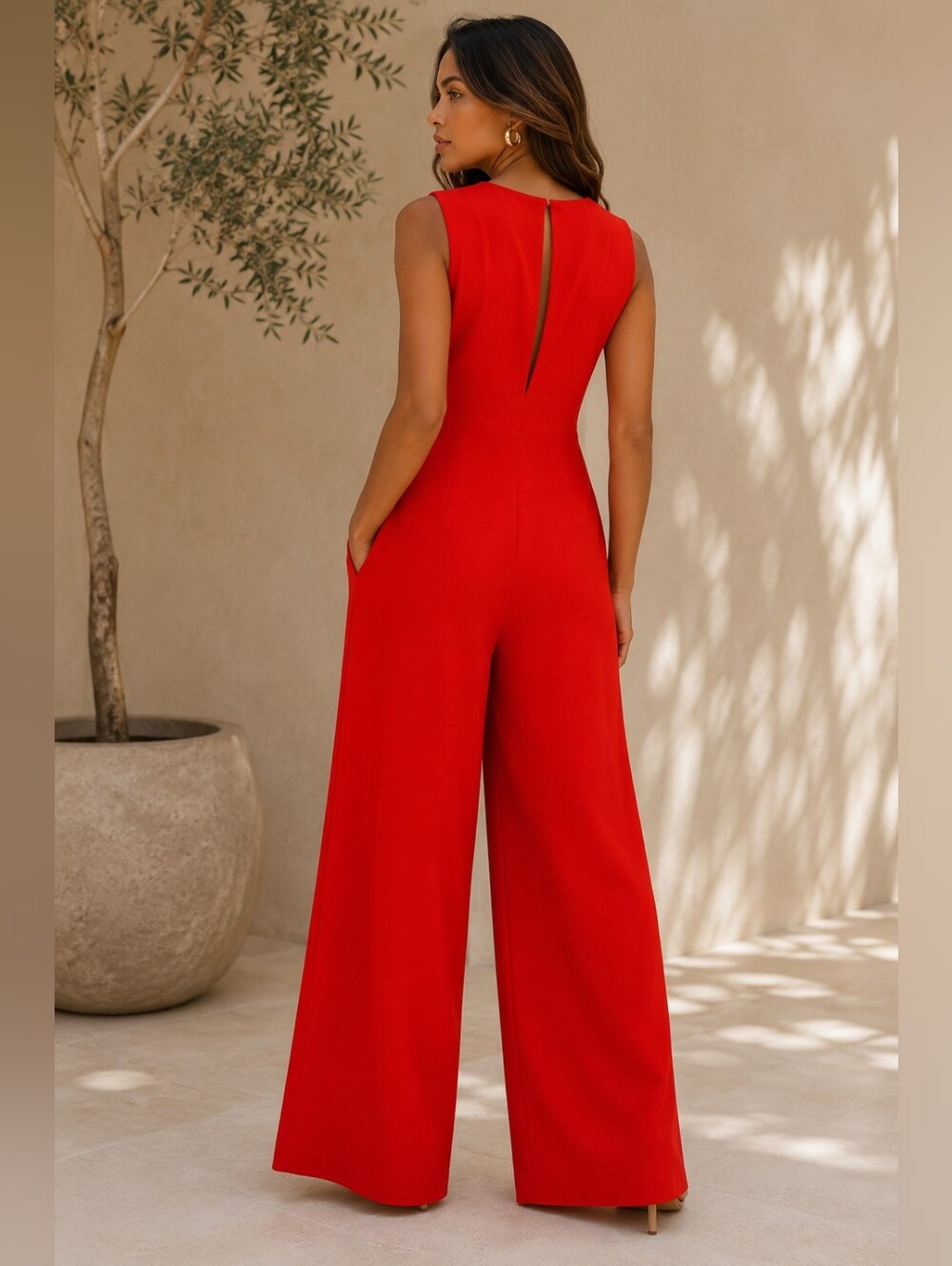 Zara NWTs Sleeveless Red Wide-Leg Jumpsuit - Picture 2 of 8